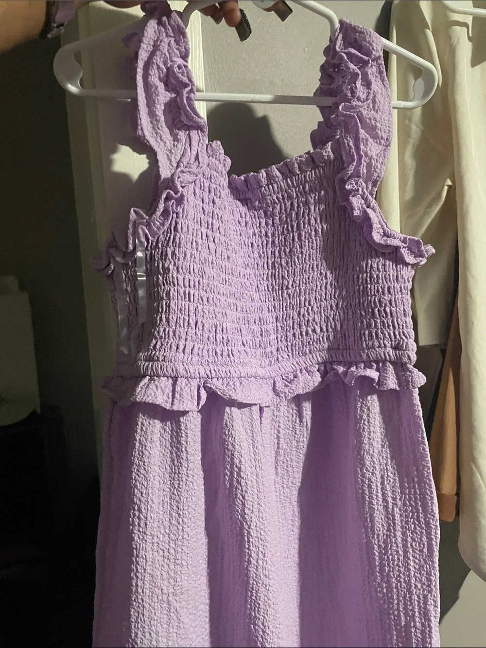 Smocked Ruffle-Strap Lilac Maxi Jumpsuit